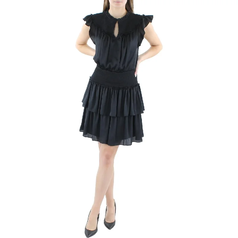 BCBGMAXAZRIA Womens Tiered Ruffle Mini Dress Stylish Short Sleeve Mini Dress