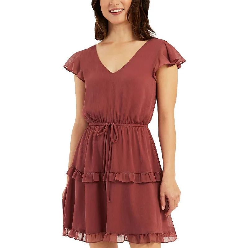 BCX Womens Juniors Ruffled Mini Dress Cozy Wraparound Mini Dress