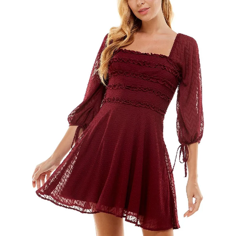 City Studios Womens Juniors Textured Square-Neck Mini Dress Trendy Button-Detail Mini Dress City Studios Womens Juniors Textured Square-Neck Mini Dress Trendy Button-Detail Mini Dress