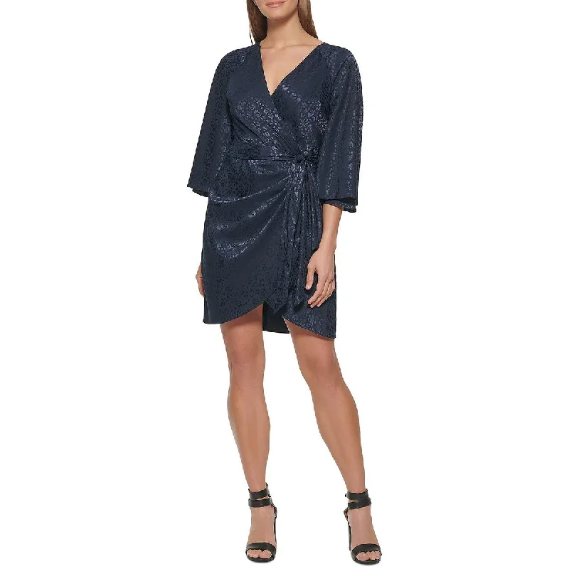 DKNY Womens Animal Printed Side Tie Mini Dress Cozy Cotton Mini Dress