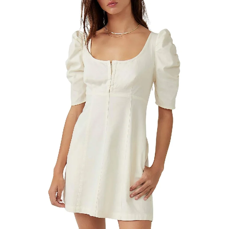 Free People Womens Cheyenne Daytime Denim Mini Dress Trendy Floral Mini Dress
