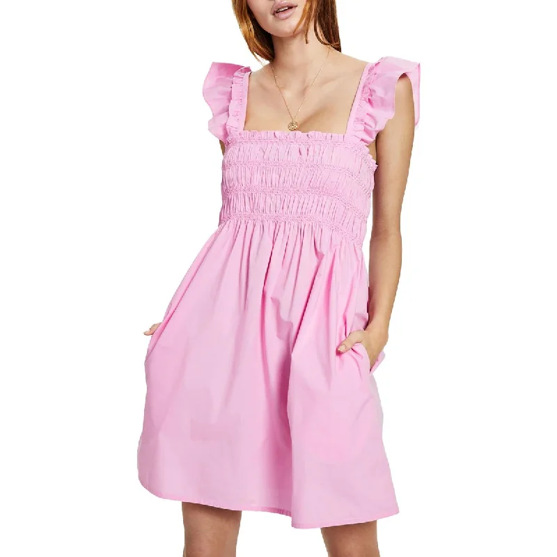 French Connection Womens Isla Square Neck Short Mini Dress Fashionable Pleated Mini Dress