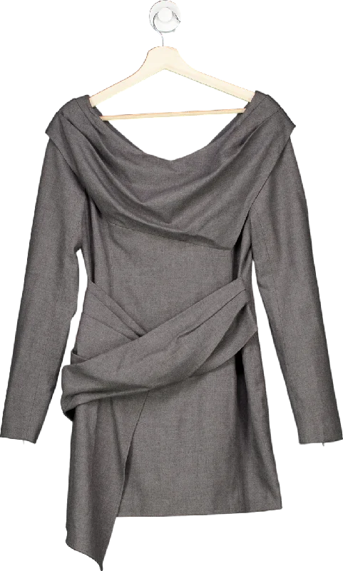 Karen Millen Grey Marl Wool Mix Bardot Mini Dress UK 10 Trendy Off-Shoulder Dress Mini