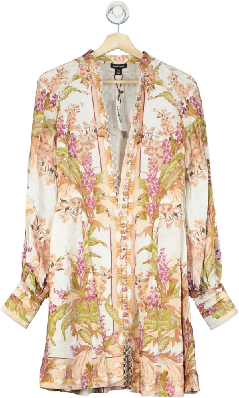 Karen Millen Pink Mirrored Floral Viscose Linen Mini Dress UK 6 Trendy Cut-Out Mini Dress Karen Millen Pink Mirrored Floral Viscose Linen Mini Dress UK 6 Trendy Cut-Out Mini Dress