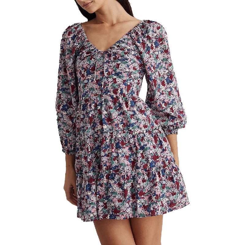 Madewell Womens Floral Tiered Mini Dress Comfortable Wrap Mini Dress