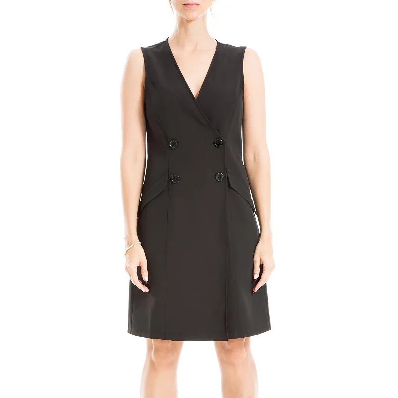 Max Studio Womens Double-Breasted Sleeveless Mini Dress Casual V-Neck Mini Dress