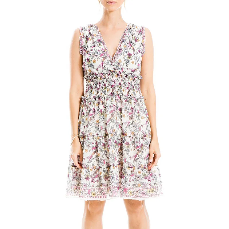 Max Studio Womens Floral Smocked Mini Dress Stylish Ruffle Mini Dress