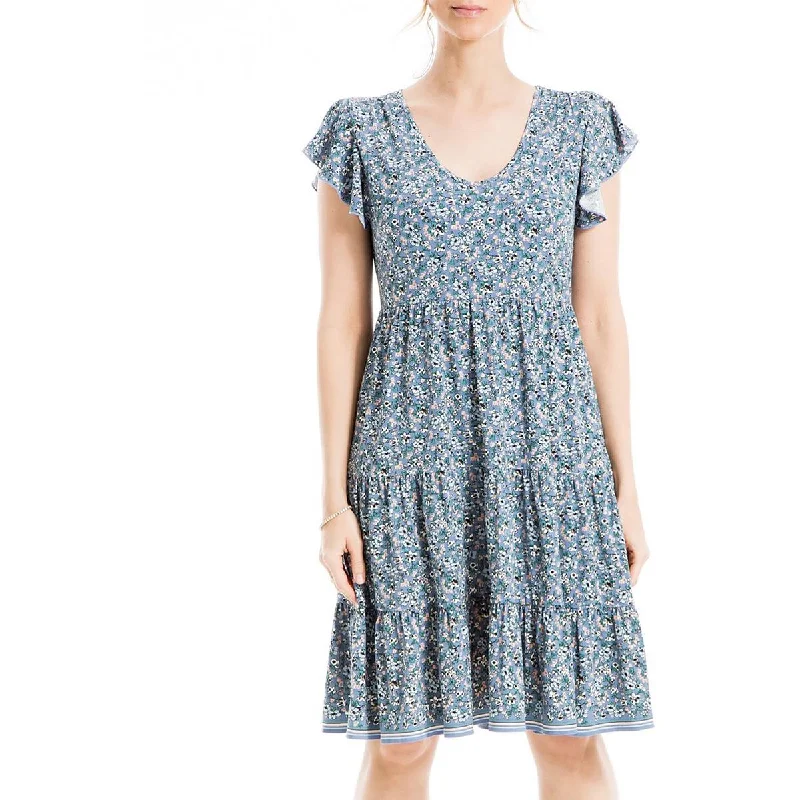 Max Studio Womens Floral Tiered Mini Dress Fashionable A-Line Mini Dress