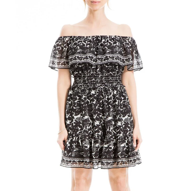 Max Studio Womens Off-The-Shoulder Ruffle Mini Dress Elegant Velvet Mini Dress