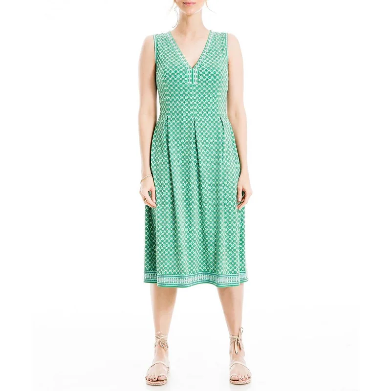 Max Studio Womens Pleated V-Neck Mini Dress Cozy Knitted Mini Dress