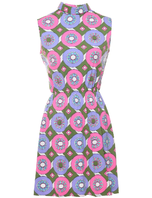 Medallion Print Multi-Colour High Neck Mini Dress - XS Comfortable Shift Mini Dress