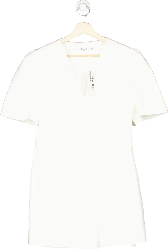 NA-KD White Woven Double Breasted Mini Dress EU 36 Comfortable Fit-and-Flare Mini Dress