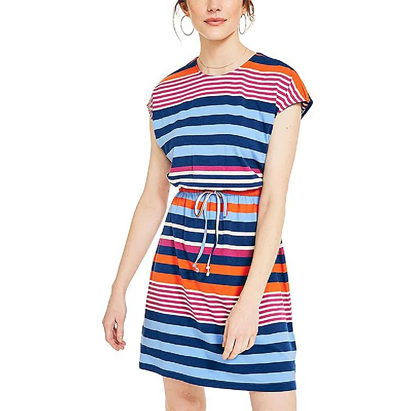 Nautica Womens Striped Open Back Mini Dress Chic Pleated Mini Dress