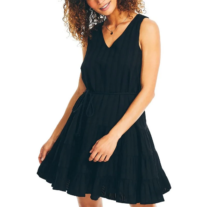 Nautica Womens Tiered V-Neck Mini Dress Elegant Silk Mini Dress