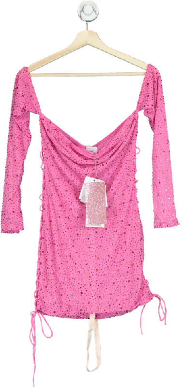 Oh Polly Embellished Lace-Up Off-Shoulder Mini Dress in Bubblegum Pink UK 10 Trendy Cut-Out Mini Dress Oh Polly Embellished Lace-Up Off-Shoulder Mini Dress in Bubblegum Pink UK 10 Trendy Cut-Out Mini Dress