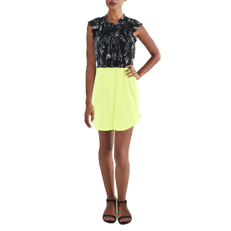Refried Apparel Womens Ruffled Printed Mini Dress Classic Solid Mini Dress