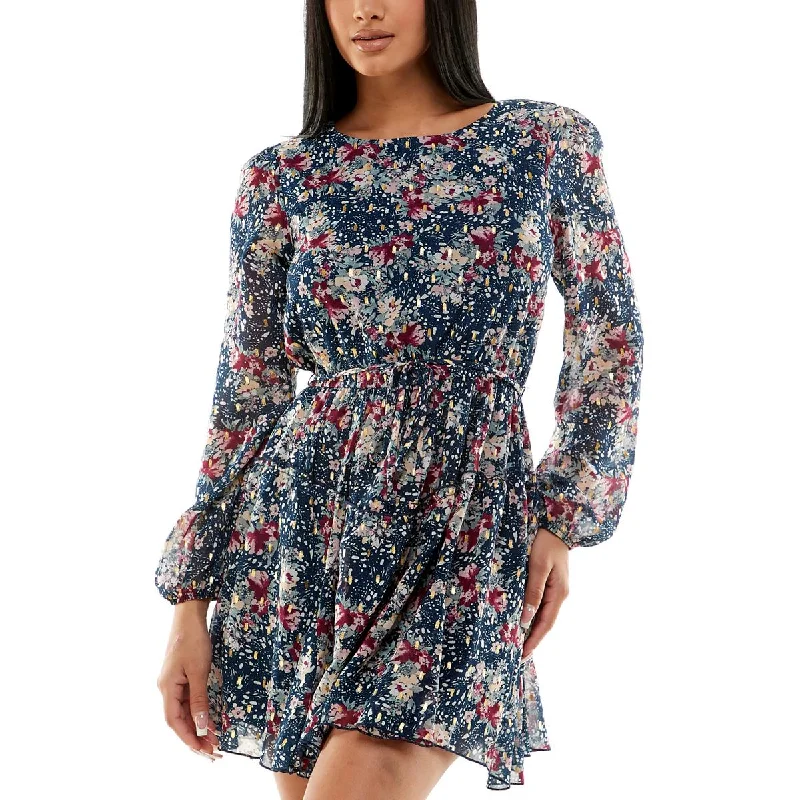 Speechless Womens Juniors Floral Short Mini Dress Comfortable Off-Shoulder Mini Dress Speechless Womens Juniors Floral Short Mini Dress Comfortable Off-Shoulder Mini Dress