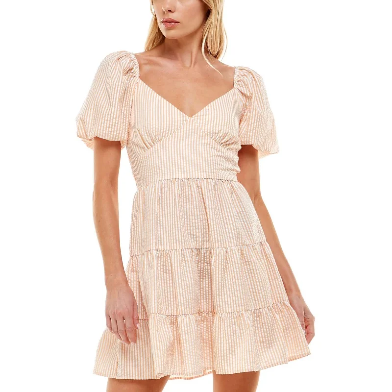 Speechless Womens Juniors Puff Sleeve Short Mini Dress Fashionable Denim Mini Dress