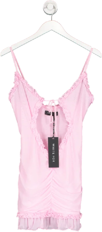 White Fox Pink Sheer Mesh Sensational Mini Dress UK M Fashionable Mini Dress with Pockets White Fox Pink Sheer Mesh Sensational Mini Dress UK M Fashionable Mini Dress with Pockets