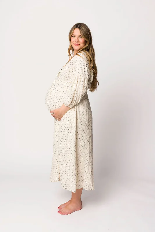 Hunter 100% Cotton Gauze Midi Dress in Black Floral - Bump Friendly (Fully Lined) Comfortable Ribbed Midi Dress