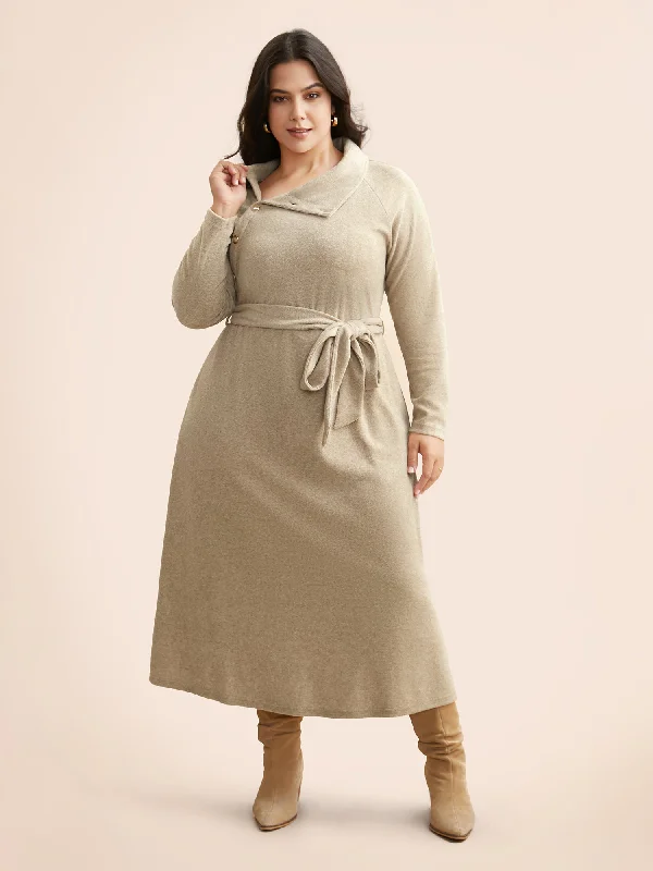 Airy Cozy Button Bodice Placket Midi Dress