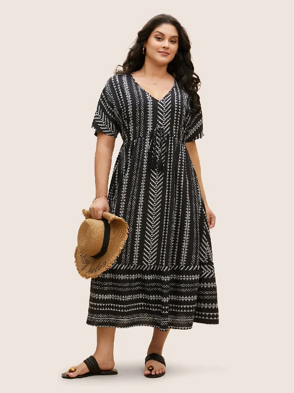 Bandana Striped Dolman Sleeve Midi Dress