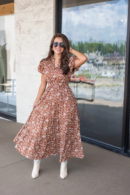 Blooming Love Chestnut Midi Dress