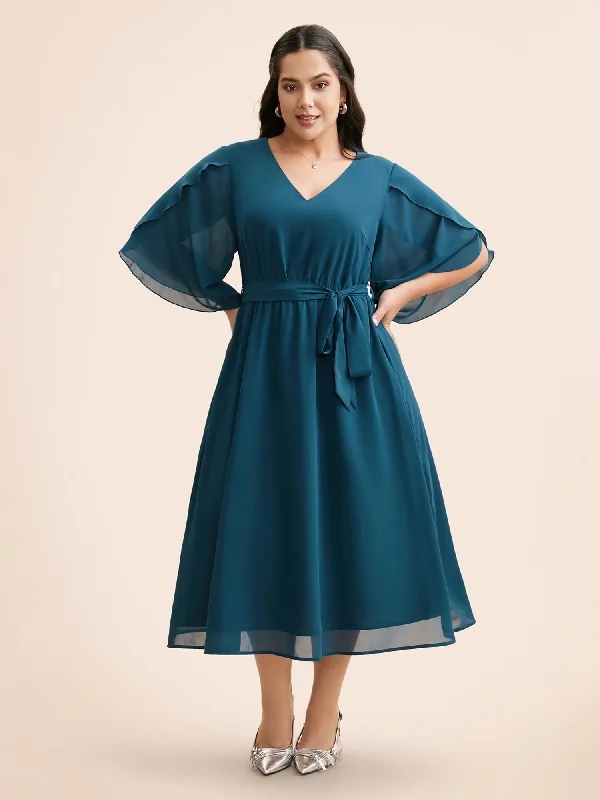 Chiffon Petal Sleeve Midi Dress