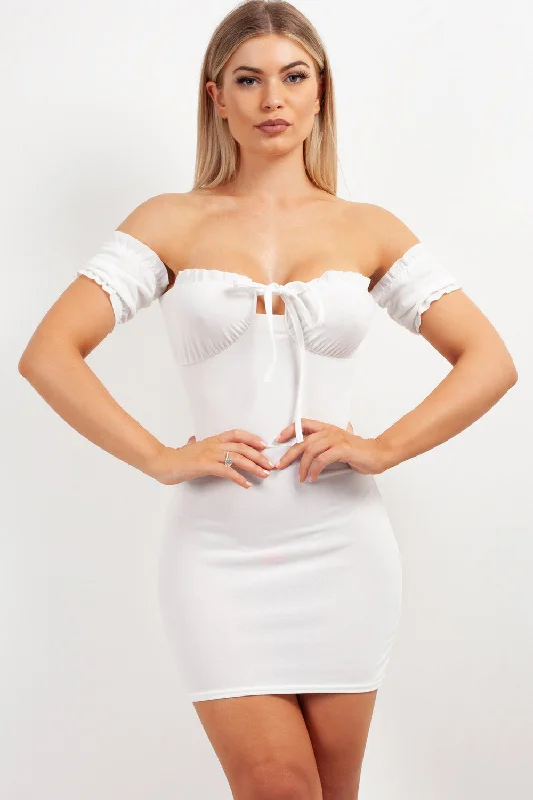 Cream Off Shoulder Bodycon Mini Dress