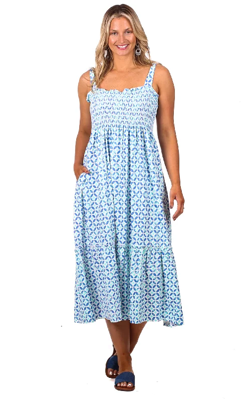 Duffield Lane Marie Midi Dress - Tile Print Elegant Floral Appliqué Midi Dress