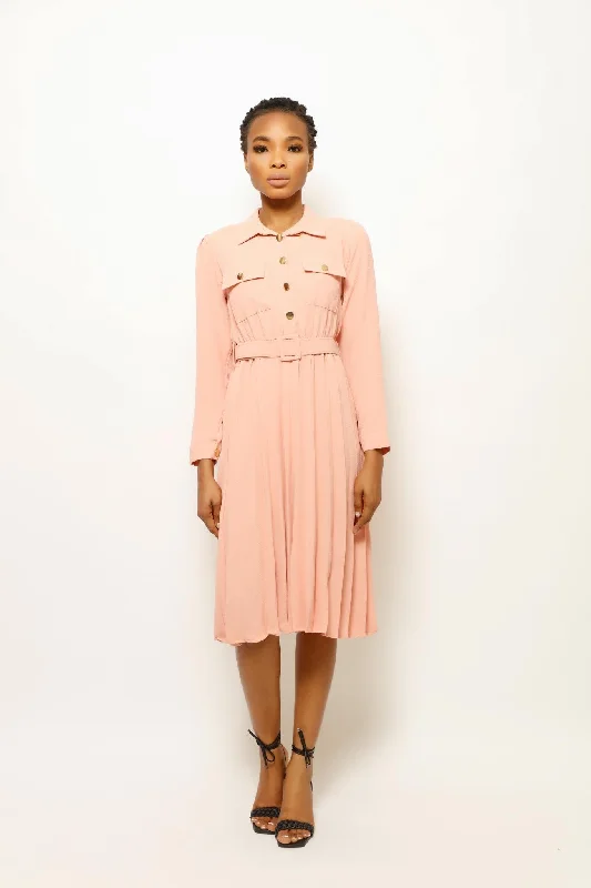 EBLISE COLLARED BELTED MIDI DRESS Comfortable Stretch Midi Dress