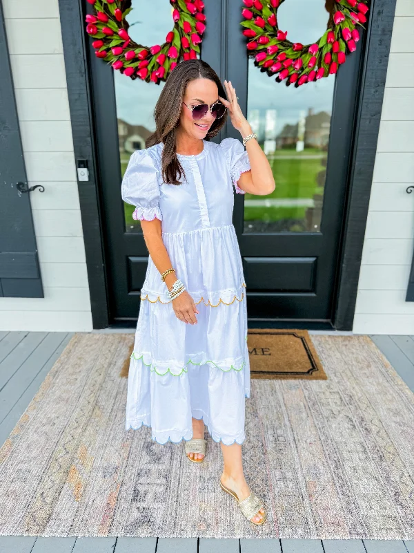 Puffy Short Sleeve Midi Dress Stylish Button-Down Midi Dress