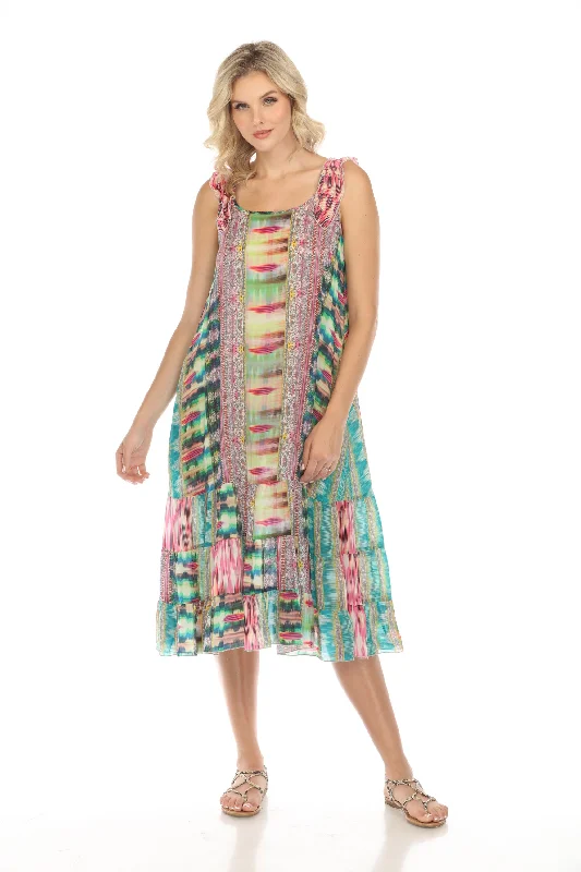 Johnny Was Betty Elodie Printed Silk Midi Dress C31522 Boho Chic Elegant Satin Button Midi Dress
