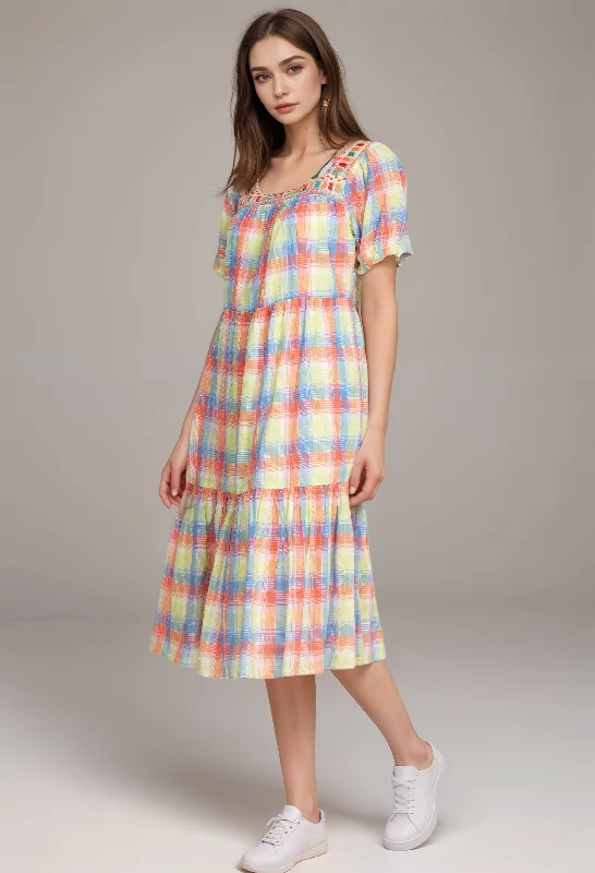 Johnny Was Workshop Delacey Plaid Square Neck Midi Dress W30022 Boho Chic Fashionable Polka Dot Midi Dress Johnny Was Workshop Delacey Plaid Square Neck Midi Dress W30022 Boho Chic Fashionable Polka Dot Midi Dress