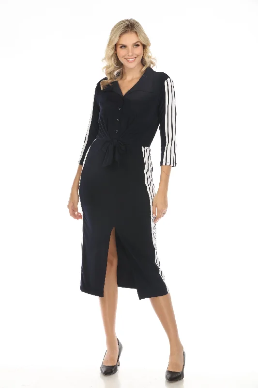 Joseph Ribkoff Vanilla/Midnight Blue Striped Front Slit Midi Dress 242070 Trendy Midi Dress with Belt Joseph Ribkoff Vanilla/Midnight Blue Striped Front Slit Midi Dress 242070 Trendy Midi Dress with Belt