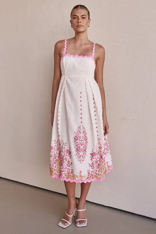 Lara Midi Dress (Pink) Fashionable Sheer Sleeve Midi Dress