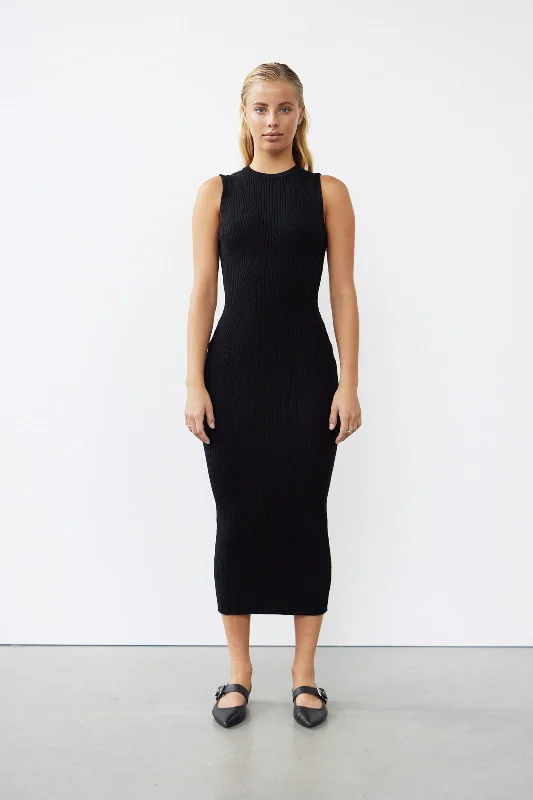 Nana Rib Midi Dress Trendy Ruffled Sleeve Midi Dress