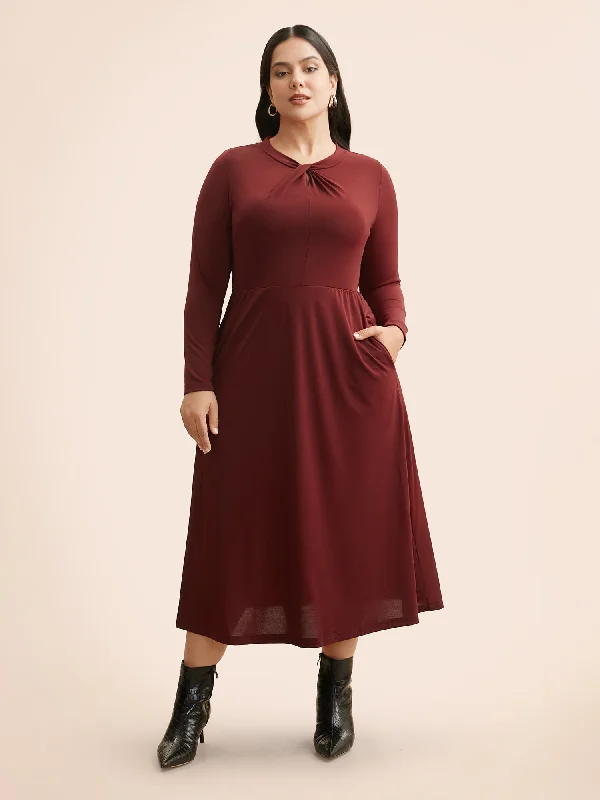 Plain Twist Neck Midi Dress