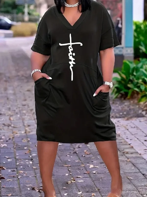 Plus Size Casual Faith Cross Midi Dress