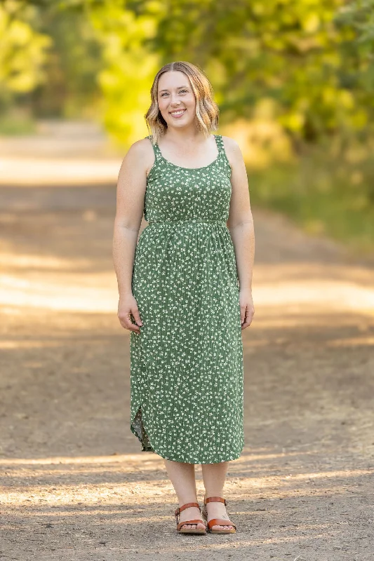 Reagan Ribbed Midi Dress - Olive Floral by Michelle Mae