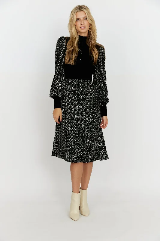 Rhea Printed Long Sleeve Midi Dress