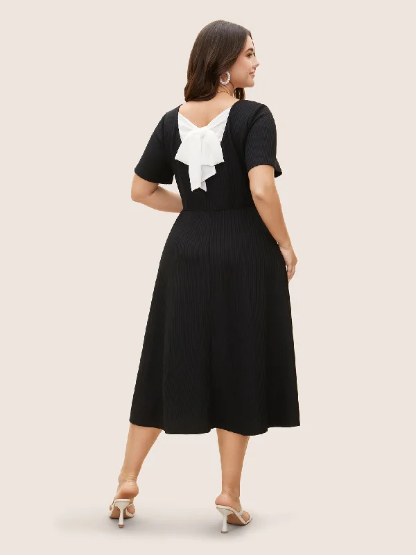 Round Neck Contrast Back Bowknot Midi Dress