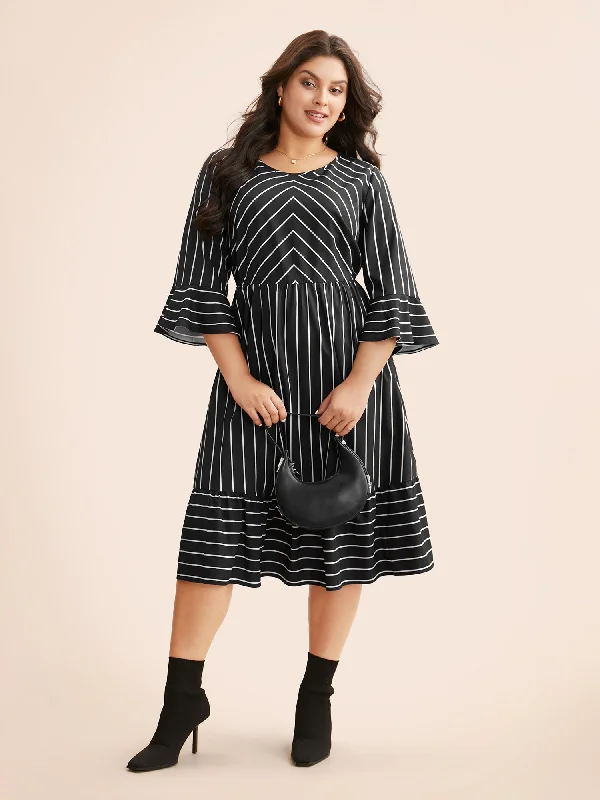 Striped Flutter Sleeve Midi Dress