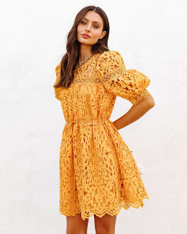 Sunflower Fields Crochet Lace Mini Dress