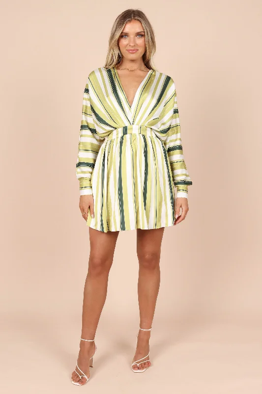 Veronica Long Sleeve Mini Dress - Green Stripe