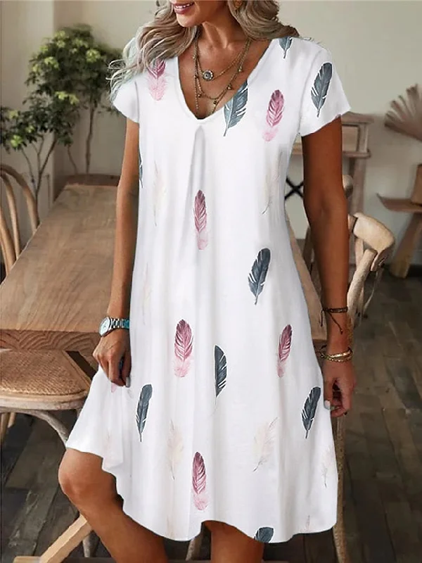 CityHottie - Women's Casual Dress Summer Dress Print Dress Leaf Floral Print V Neck Midi Dress Fashion Modern Outdoor Daily Short Sleeve Regular Fit Black White Yellow Summer Spring S M L XL XXL