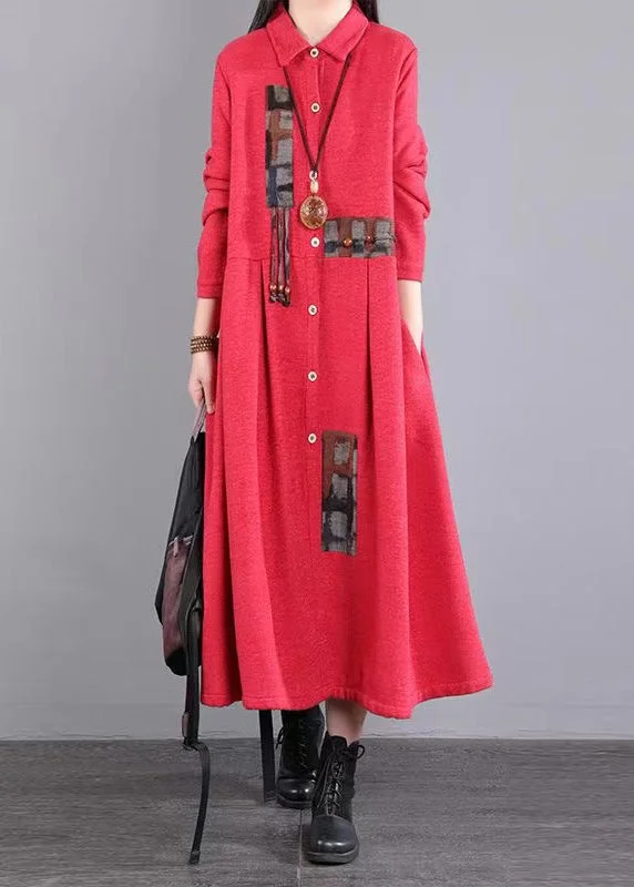 Art Red Peter Pan Collar Pockets Patchwork Warm Fleece Maxi Dresses Winter Fashionable Asymmetrical Maxi Dress Art Red Peter Pan Collar Pockets Patchwork Warm Fleece Maxi Dresses Winter Fashionable Asymmetrical Maxi Dress
