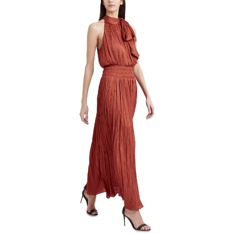 BCBGMAXAZRIA Women's Broomstick Satin Pleated Smocked Halter Maxi Dress Fashionable Sleeveless Maxi Dress BCBGMAXAZRIA Women's Broomstick Satin Pleated Smocked Halter Maxi Dress Fashionable Sleeveless Maxi Dress