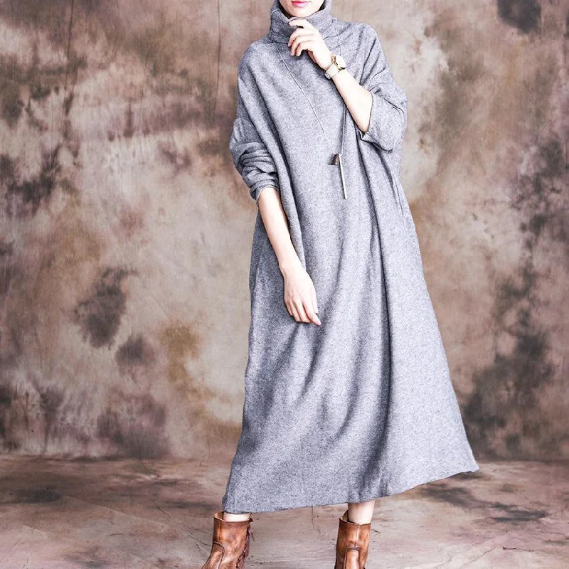 Beautiful high neck cotton long sleeve tunic dress Inspiration gray Maxi Dresses Elegant Tiered Maxi Dress Beautiful high neck cotton long sleeve tunic dress Inspiration gray Maxi Dresses Elegant Tiered Maxi Dress
