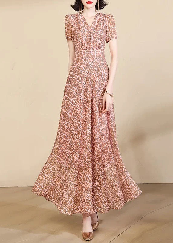 Beautiful Pink Print High Waist Chiffon Maxi Dresses Summer Fashionable Faux Wrap Maxi Dress Beautiful Pink Print High Waist Chiffon Maxi Dresses Summer Fashionable Faux Wrap Maxi Dress